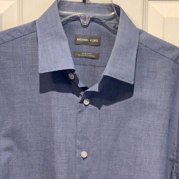 MICHAEL KORS PINSTRIPE BUTTON DOWN LONG SLEEVE‎ SHIRT SIZE 16.5 (LARGE) - Picture 2 of 8